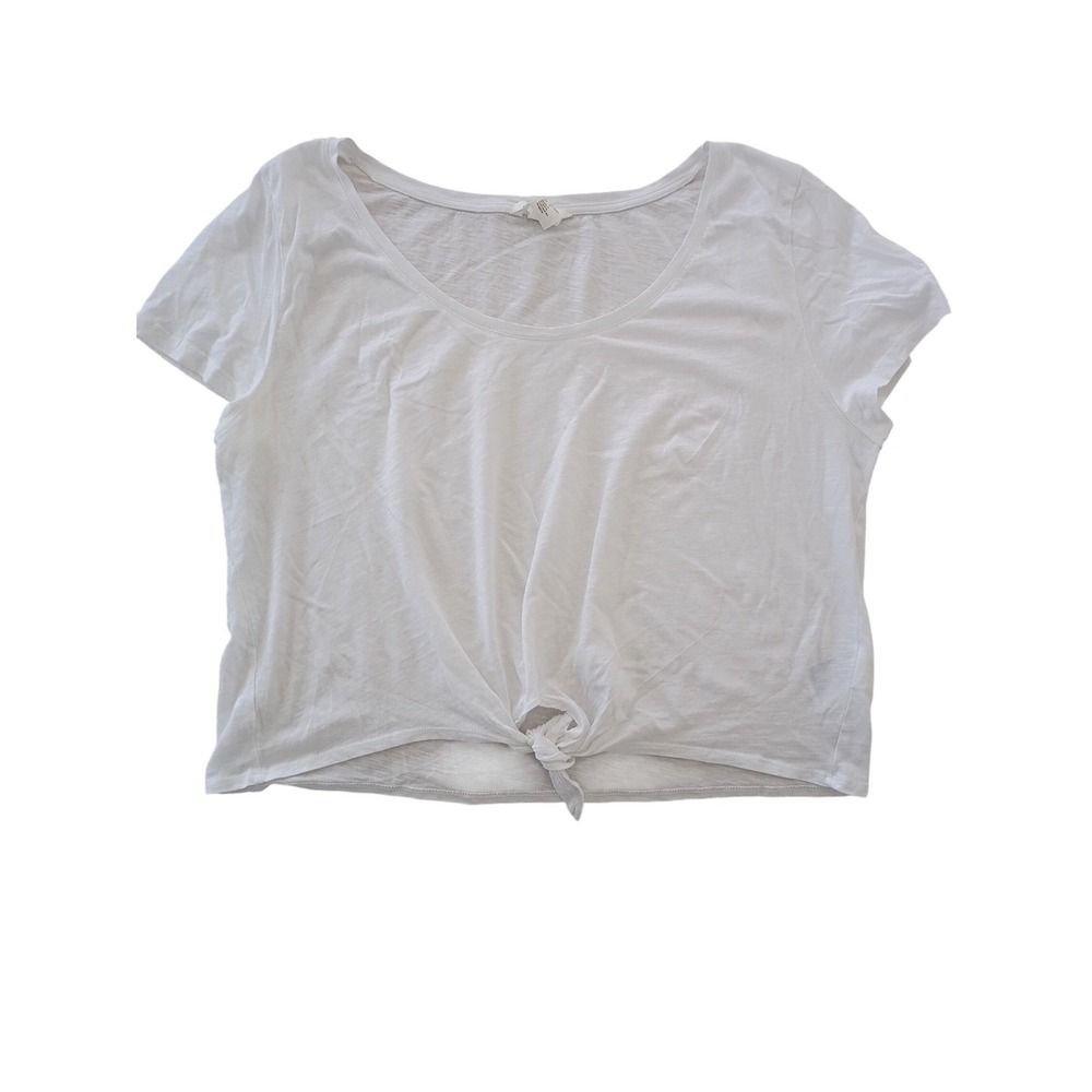 H M White V Neck T Shirt 100% Cotton Casual Basic Essential Top Size L